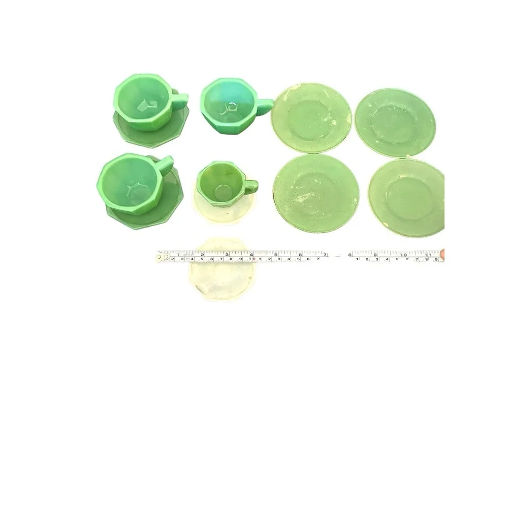 Vintage Jadeite Akro Agate JP Octagonal Child's Tea Set Accessories Cup Plate 12